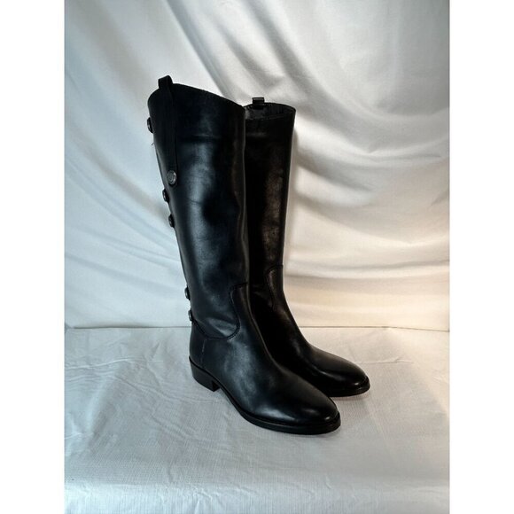 Arturo Chiang Black Riding Boots Leather Silver Button Embellished Pull On 7.5 - Picture 5 of 14